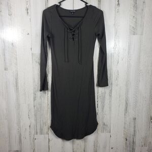 Timing ribbed long sleeve army green midi dress women's size medium